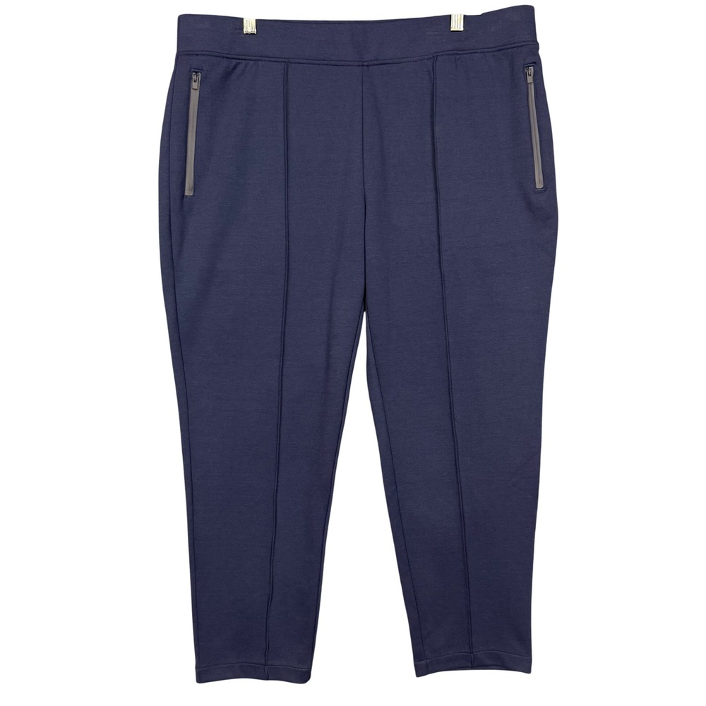 Chicos Zenergy Pants Women 3R XL Navy Blue Pintuck Zip Pocket Athleisure Tapered